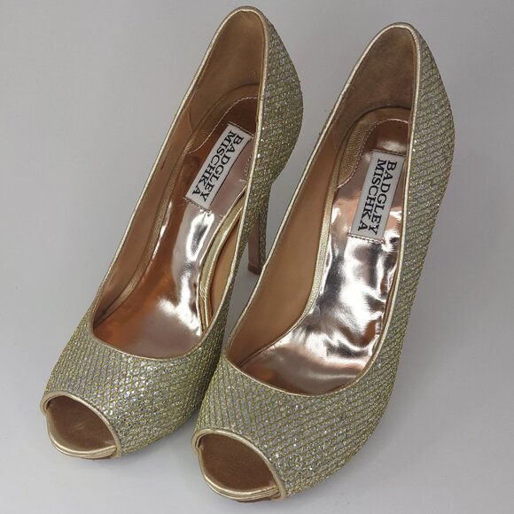 Badgley Mischka Humbie II Gold Glitter Heel Women's Size 7M - Picture 1 of 9